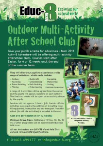Educ-8 Outdoor Multi-Activity After School Club - Give your pupils a taste for adventure – from 2011 Activ-8 Adventure will be offering multi-activity afterschool clubs. Courses start after Easter, for 6 or 12 weeks until the end of the summer term.